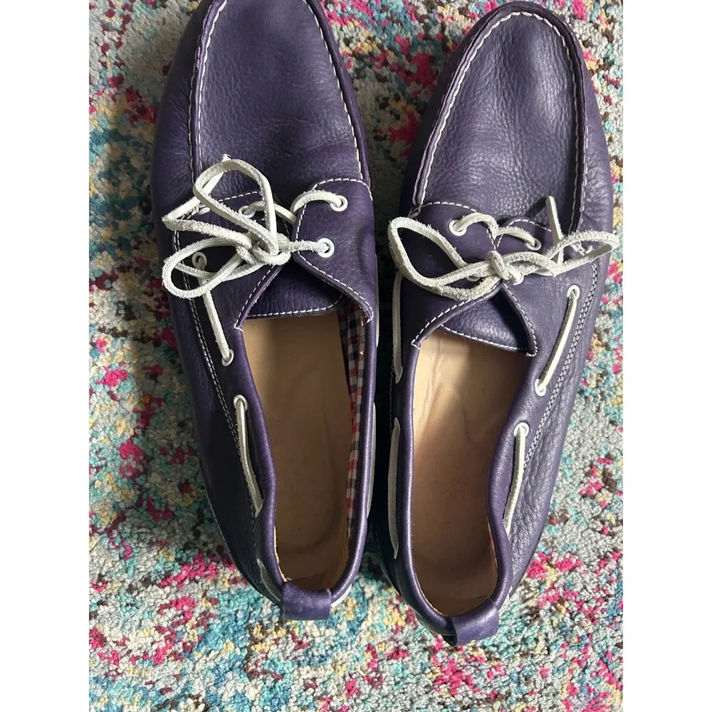 Rockport Boat Shoes Purple Pebbled Leather Gingham Lining Loafers Mens 15M